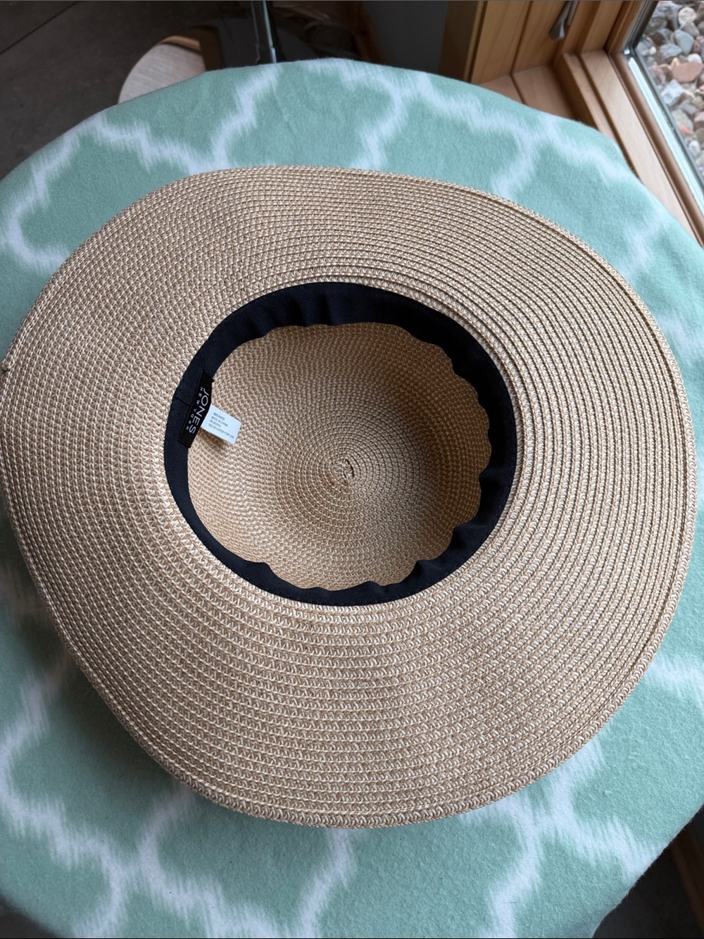 Jones New York Natural Straw Sun Hat with Black Ribbon Bow - Picture 4 of 7